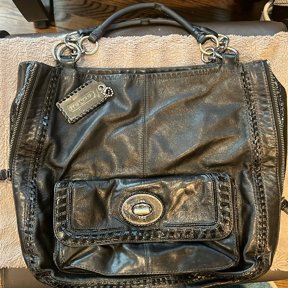 Coach Black Leather Devin Shoulder Bag
